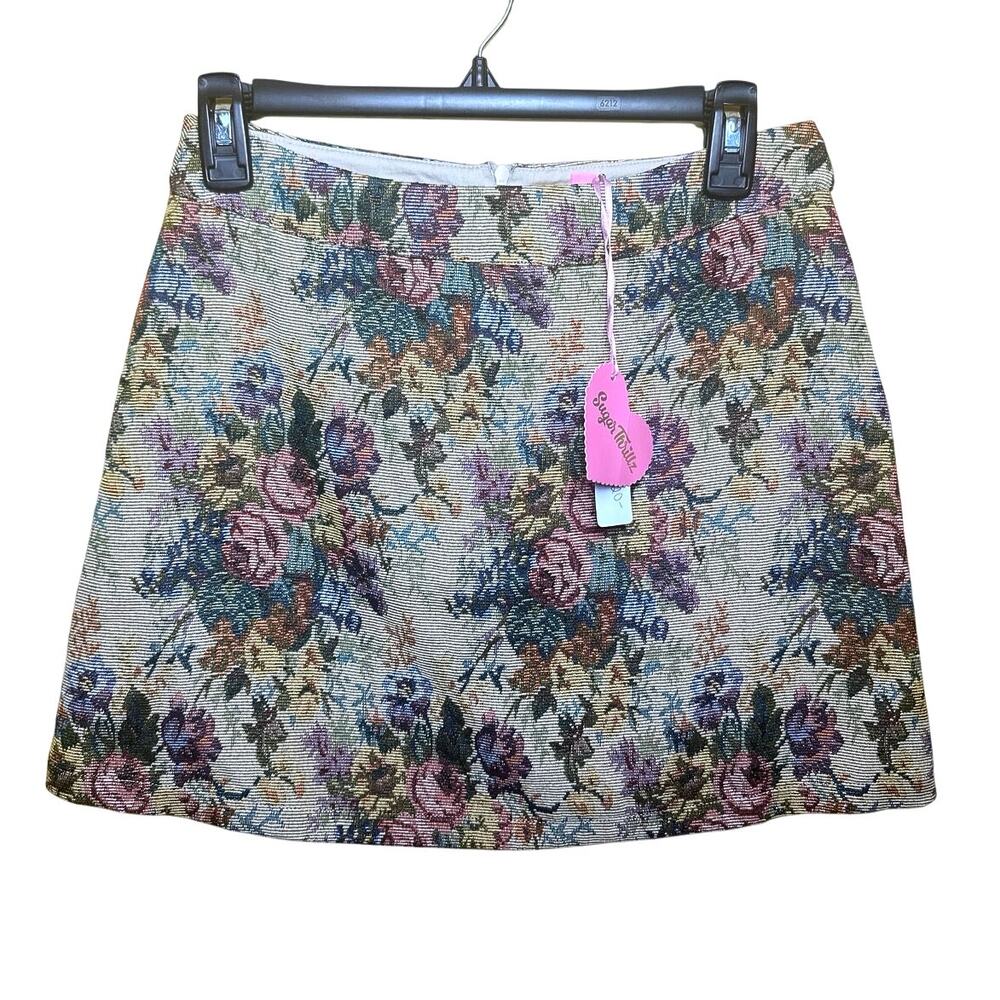 Sugar Thrillz LE GRAND AMOUR MINI SKIRT Floral Tapestry Print Small NWT